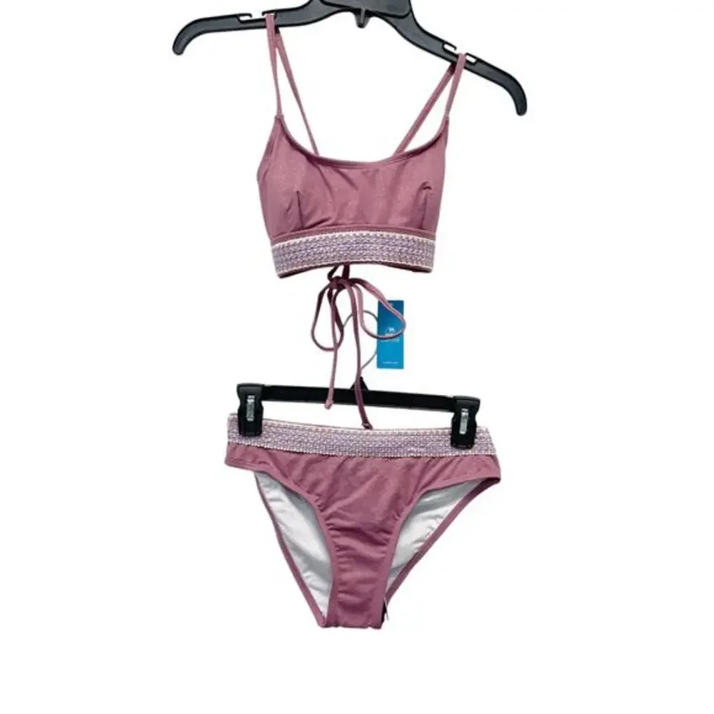 Cupshe Women's Lurex Back Tie Bralette & Hipster Bikini Set Purple Size XS‎